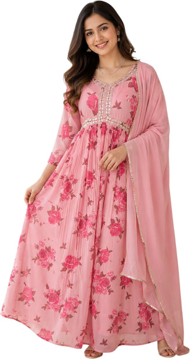 genzi trendz Floral Print Chiffon Stitched Anarkali Gown-picture-15