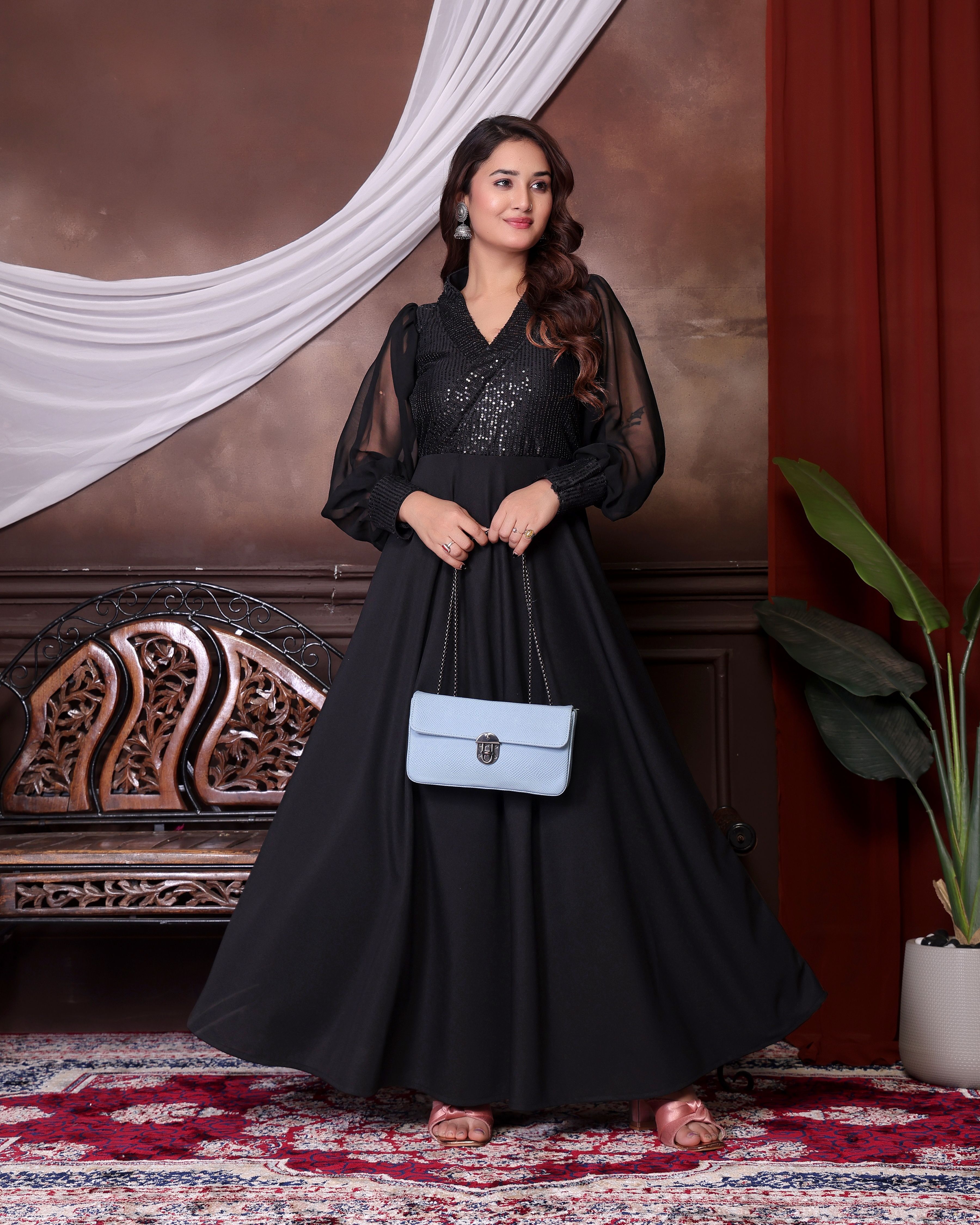 livecraft Solid Lycra Blend Stitched Flared/A-line Gown-picture-23
