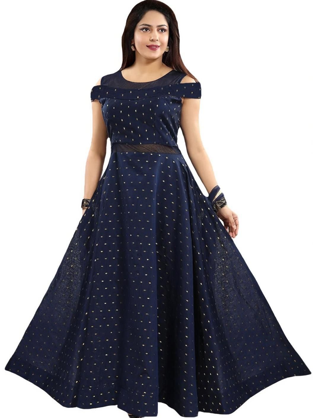 jsv fashion Self Design Satin Stitched Flared/A-line Gown-picture-26