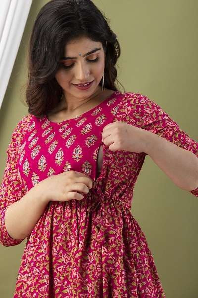 Floral Print Cotton Blend Stitched Anarkali Gown-image-9
