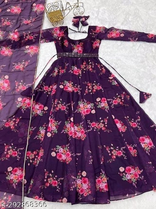 Floral Print Georgette Stitched Anarkali Gown