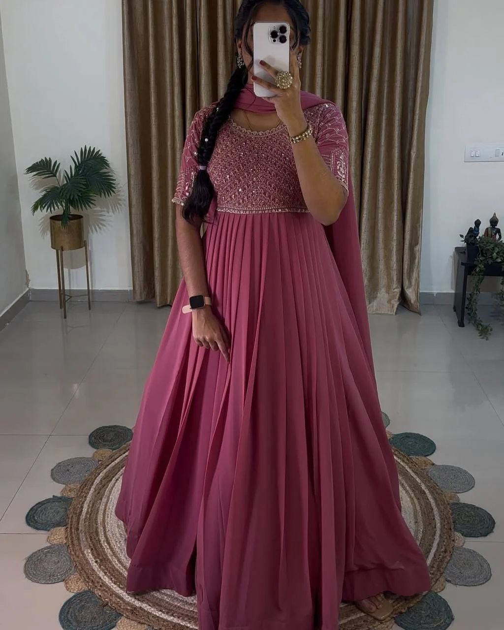 Embroidered, Embellished Georgette Stitched Anarkali Gown-image-32
