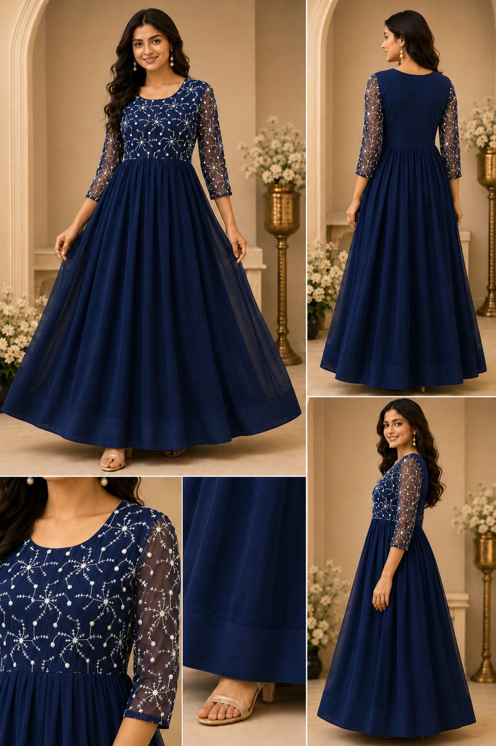 duradero Embroidered, Embellished, Solid Georgette Stitched Flared/A-line Gown-picture-48