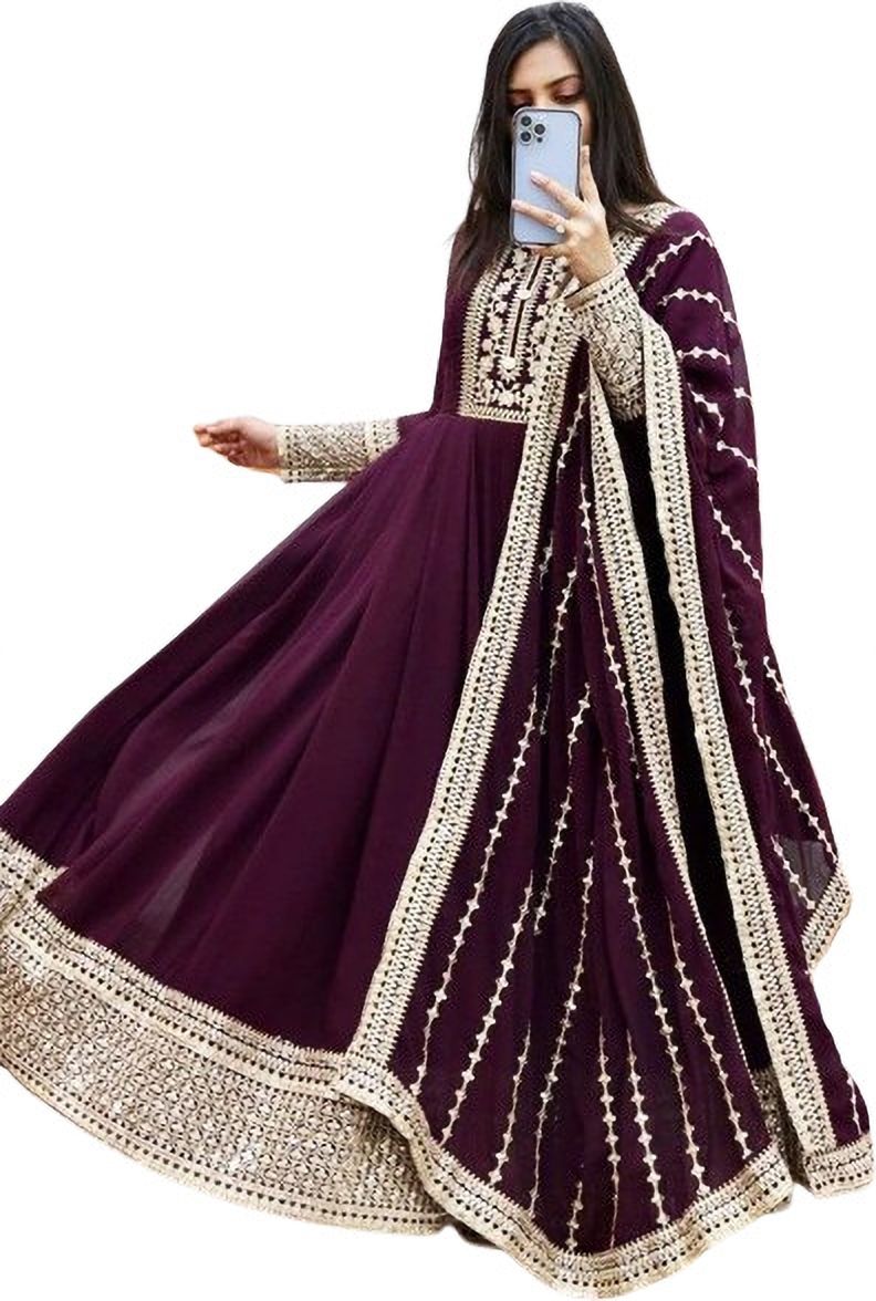 Embroidered Georgette Stitched Flared/A-line Gown-image-36