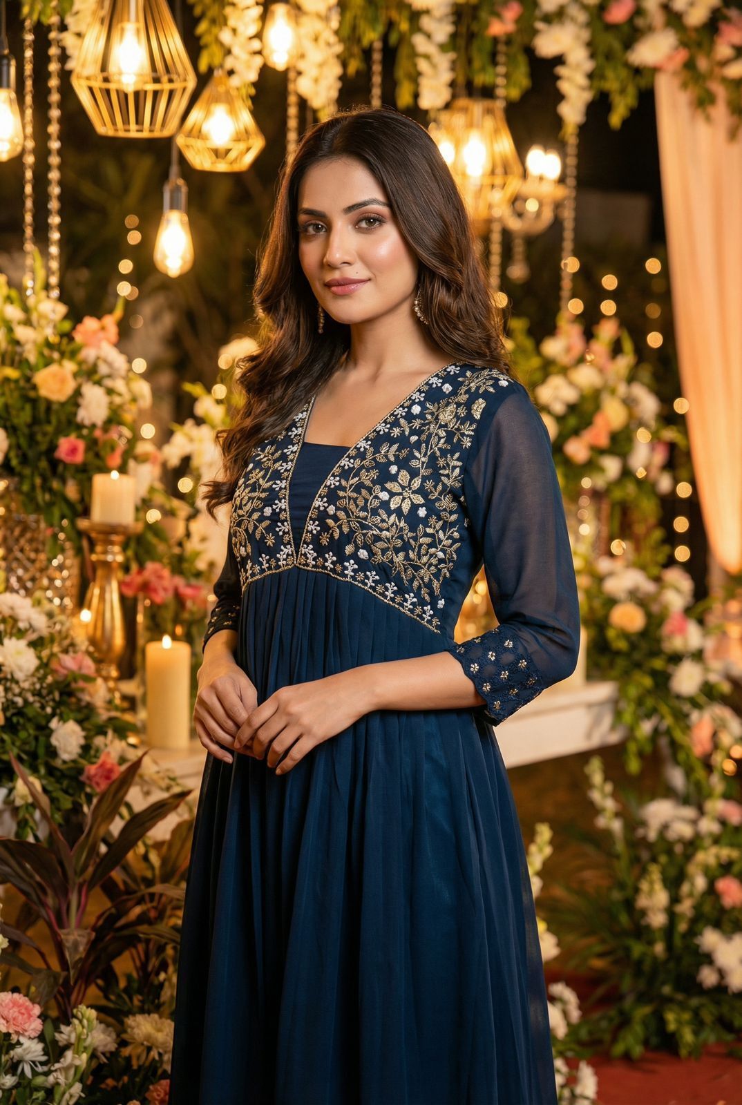 zurio Embroidered, Embellished Georgette Stitched Anarkali Gown-picture-14