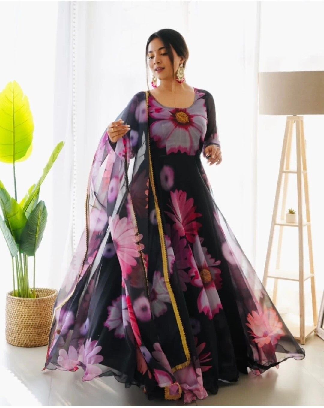 mahibhag creation Geometric Print Georgette Stitched Anarkali Gown-picture-28
