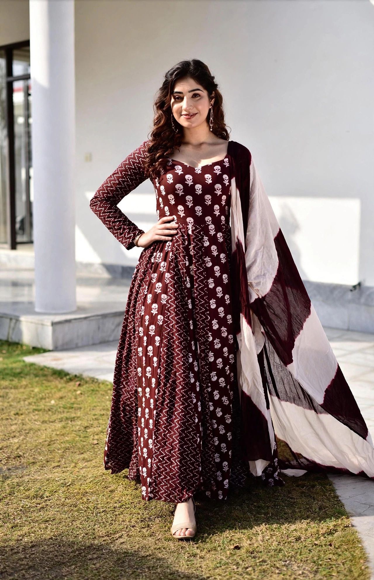 chehak clothing Floral Print Pure Cotton Semi Stitched Anarkali Gown-picture-34