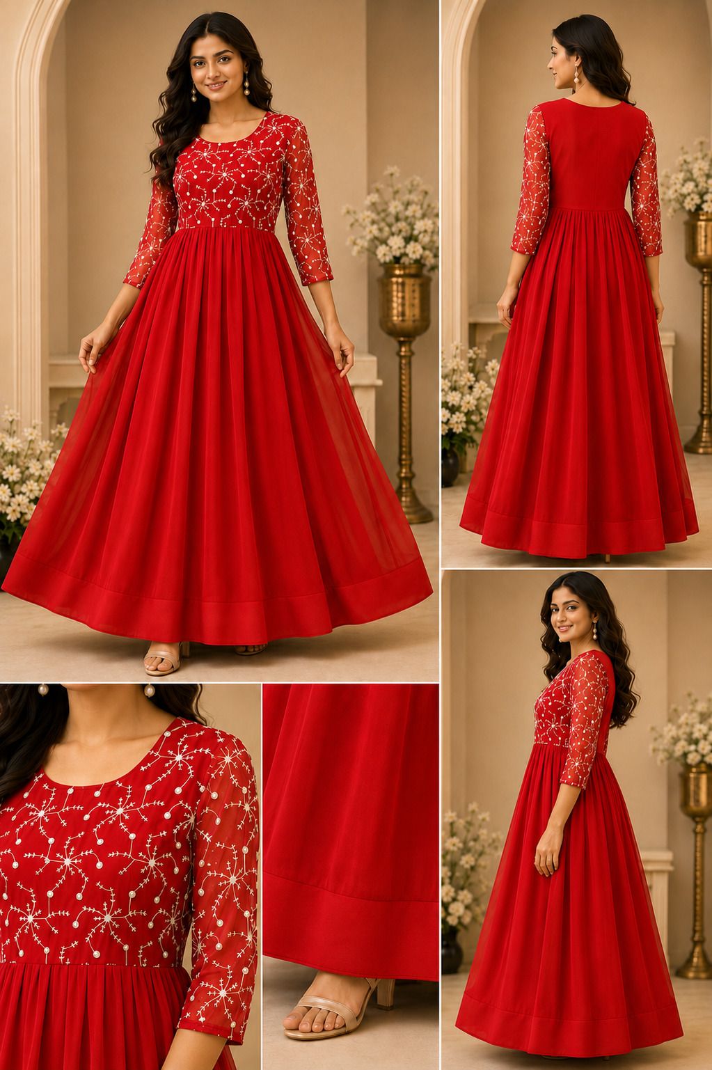 duradero Embroidered, Embellished, Solid Georgette Stitched Flared/A-line Gown-picture-38