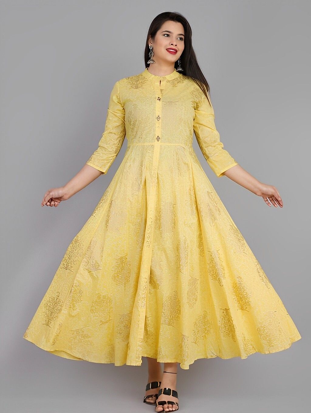 muche Floral Print, Printed Cotton Blend Stitched Flared/A-line Gown-picture-28