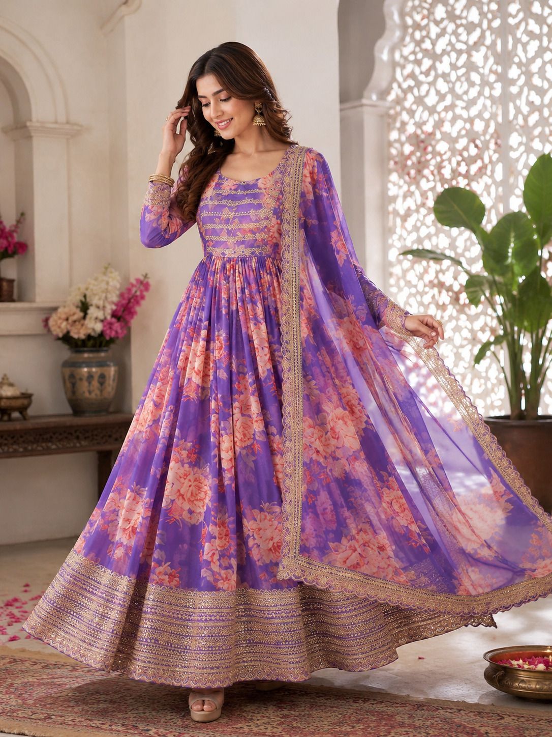 Floral Print Georgette Stitched Anarkali Gown-image-5