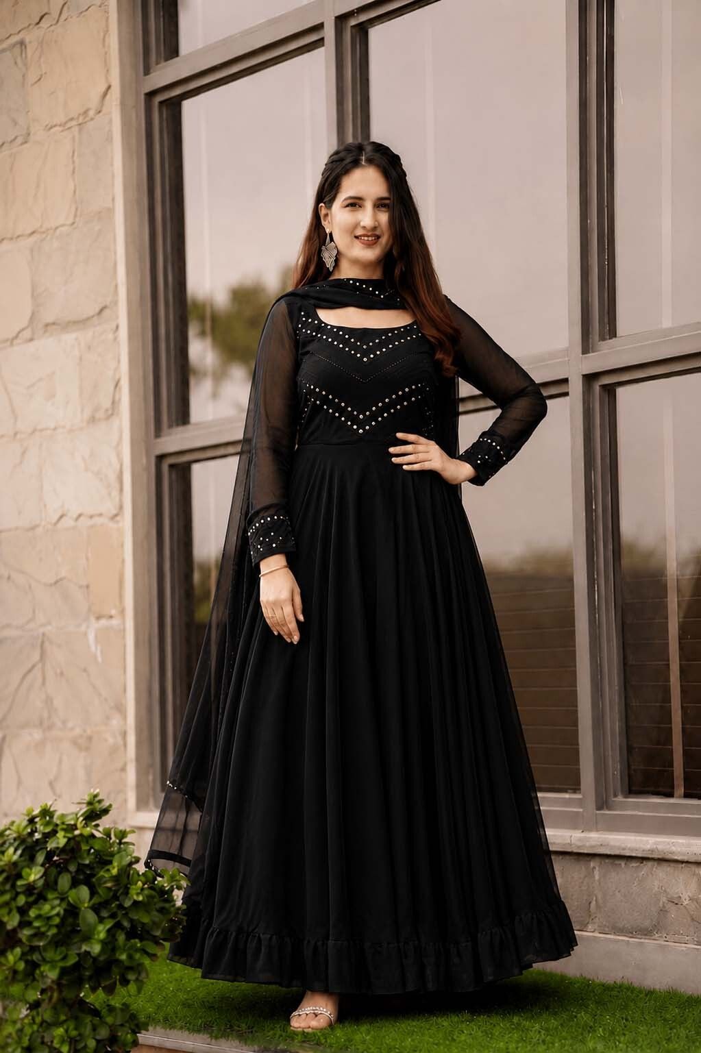 fivaniyo trends Solid Georgette Stitched Anarkali Gown-picture-10