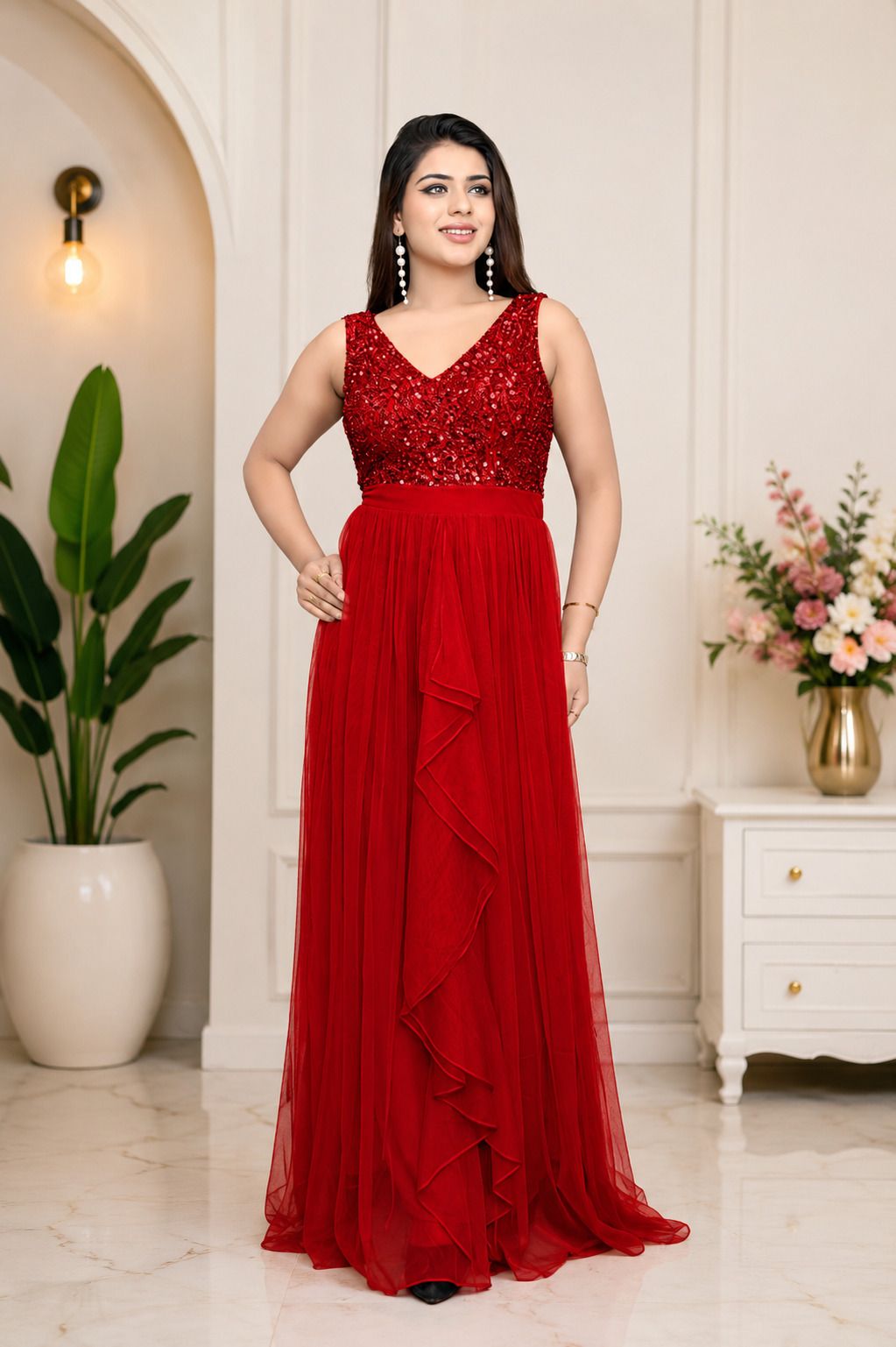 Embellished Polyester Stitched Flared/A-line Gown-image-38