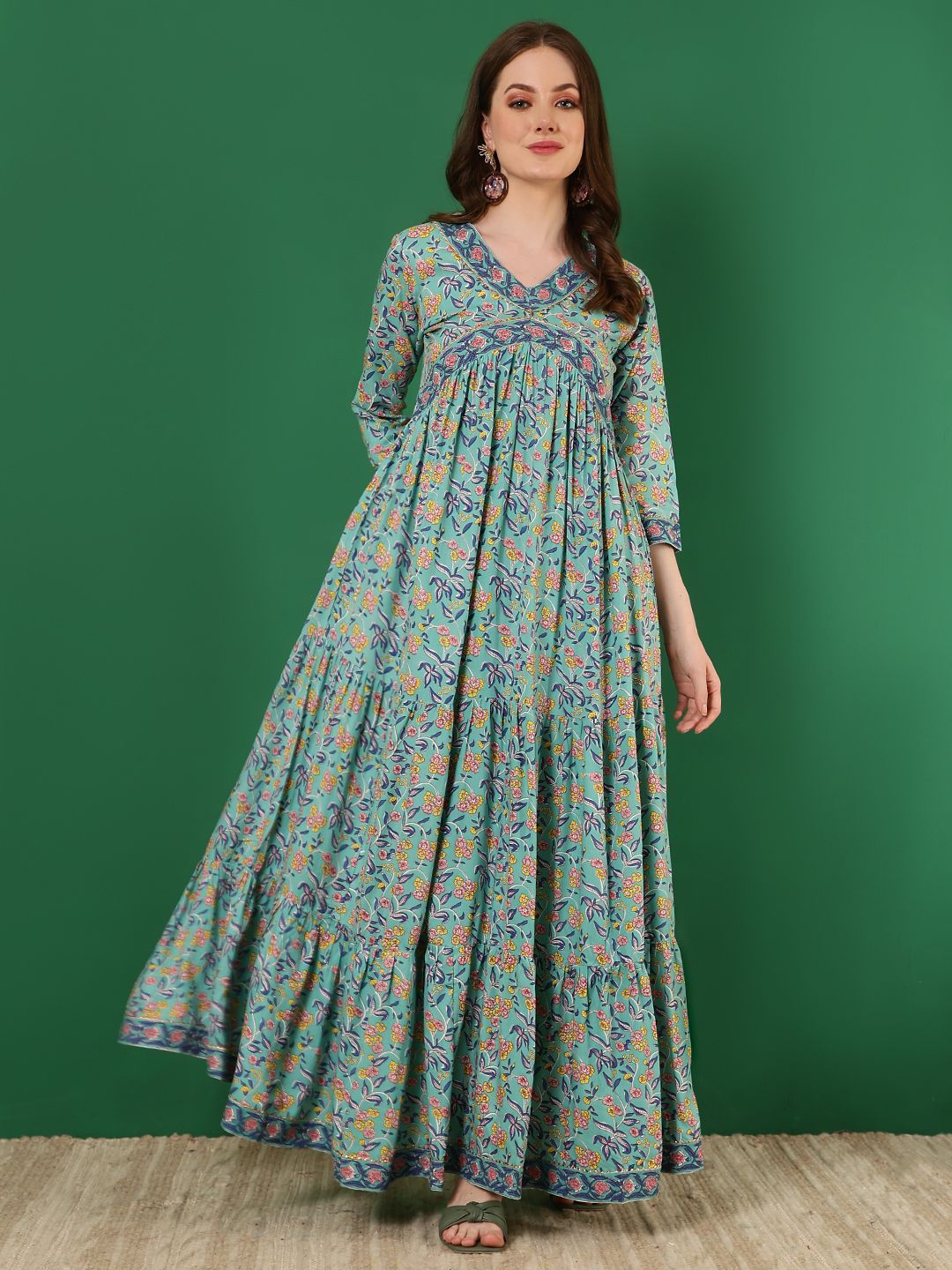 Floral Print Rayon Blend Stitched Flared/A-line Gown-image-23