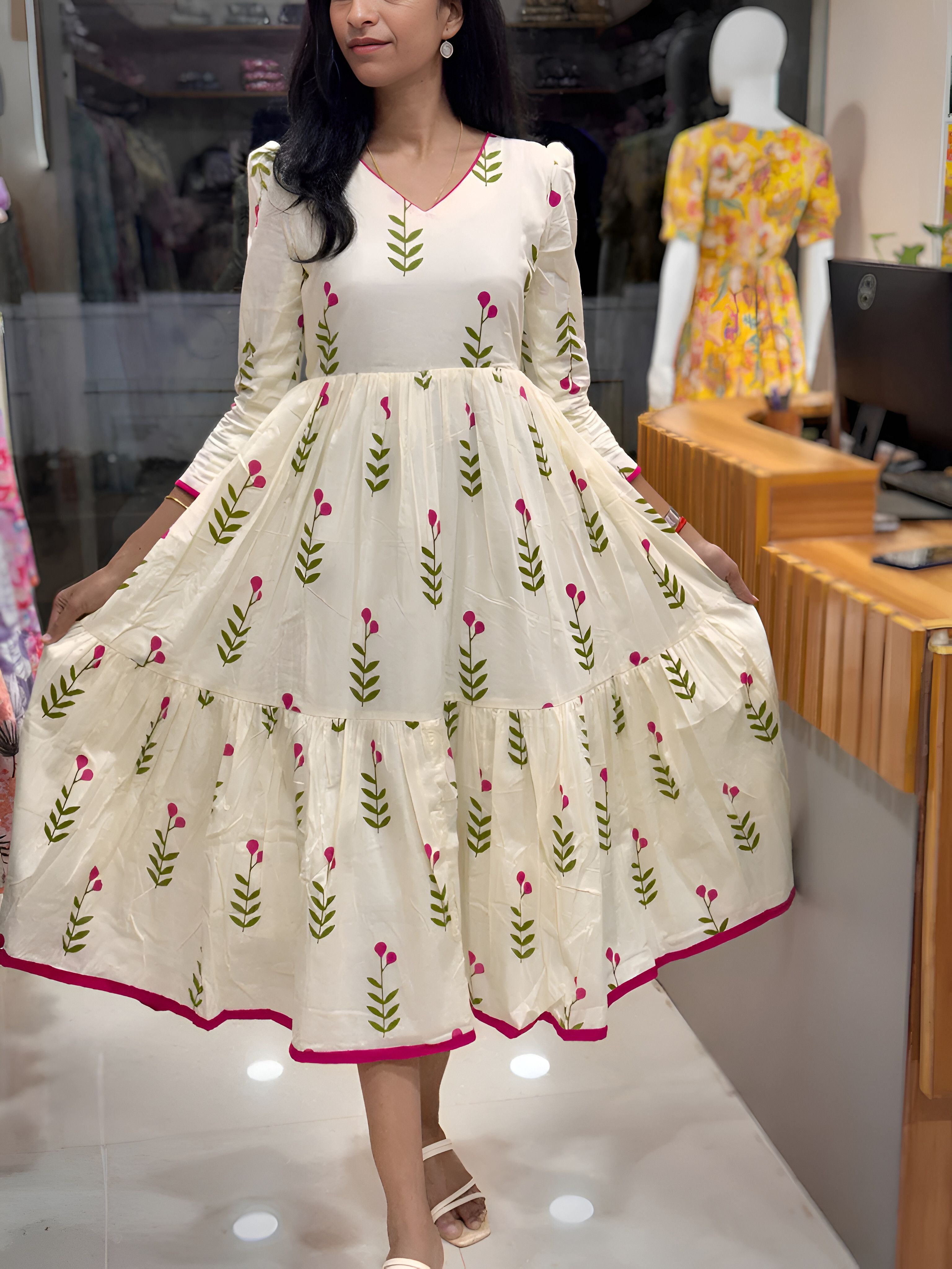 Printed, Floral Print Viscose Rayon Stitched Flared/A-line Gown-image-40