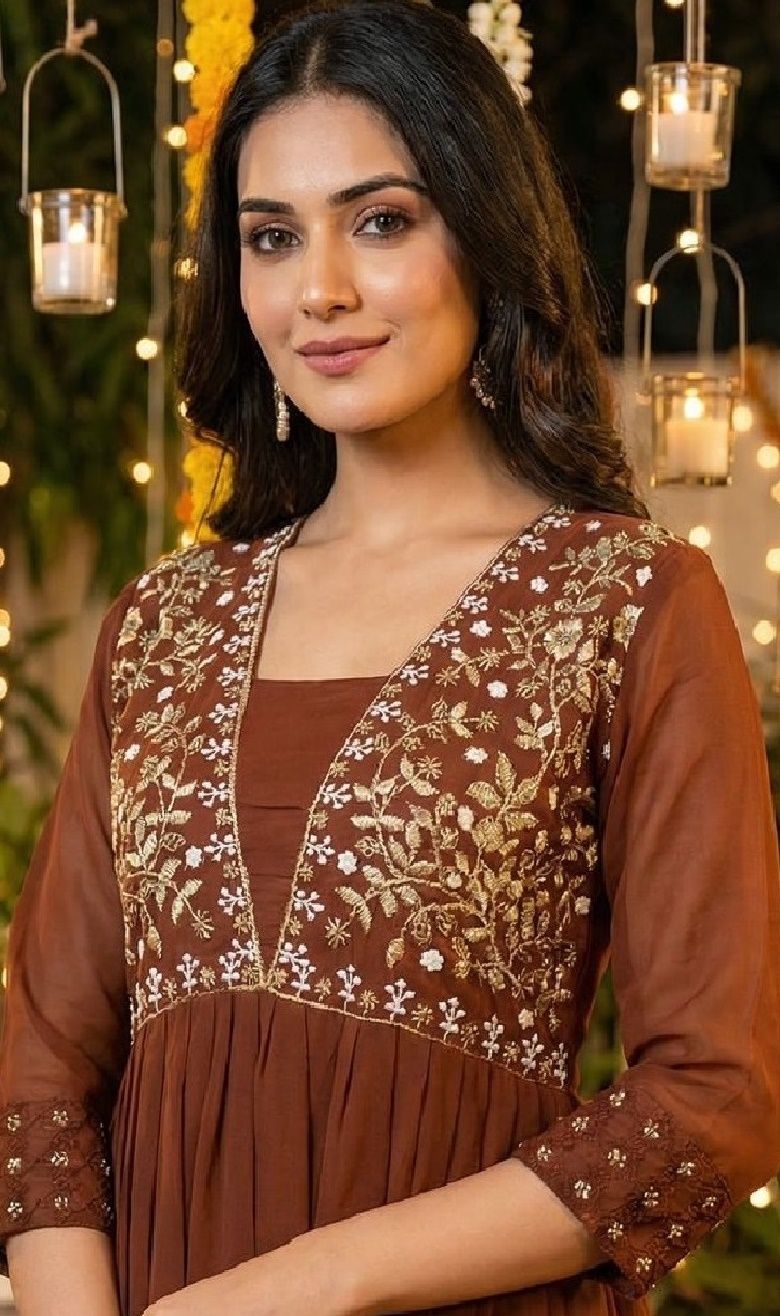 zurio Embroidered Georgette Stitched Anarkali Gown-picture-41
