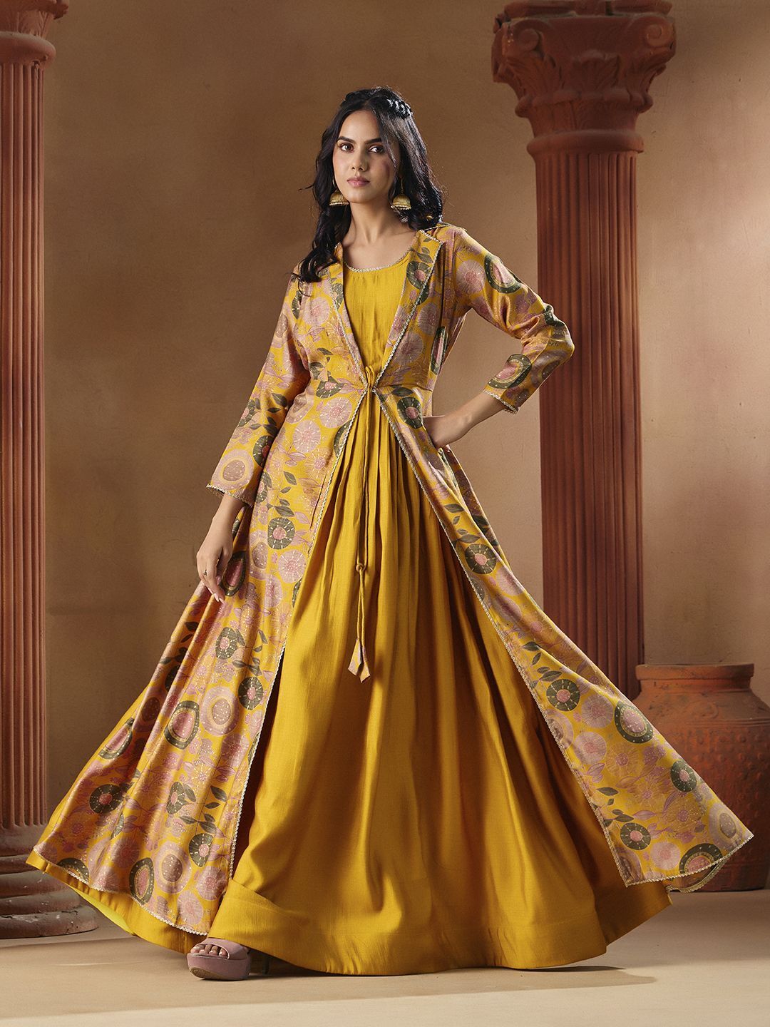 madhuram Floral Print Art Silk Stitched Flared/A-line Gown-picture-24
