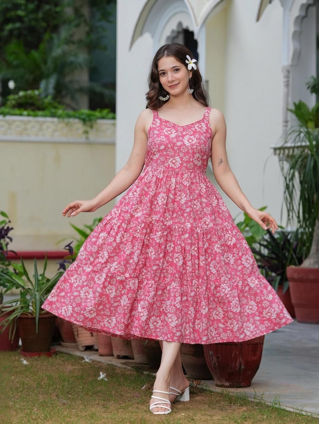 demirner Printed Cotton Blend Stitched Flared/A-line Gown-picture-25
