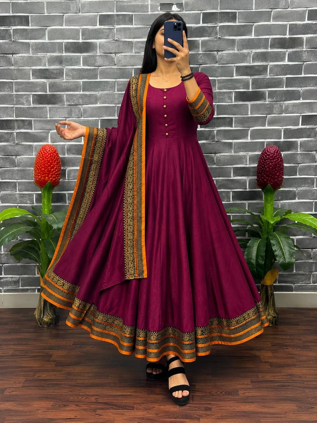 shree akhand Solid Silk Blend Stitched Anarkali Gown-picture-22