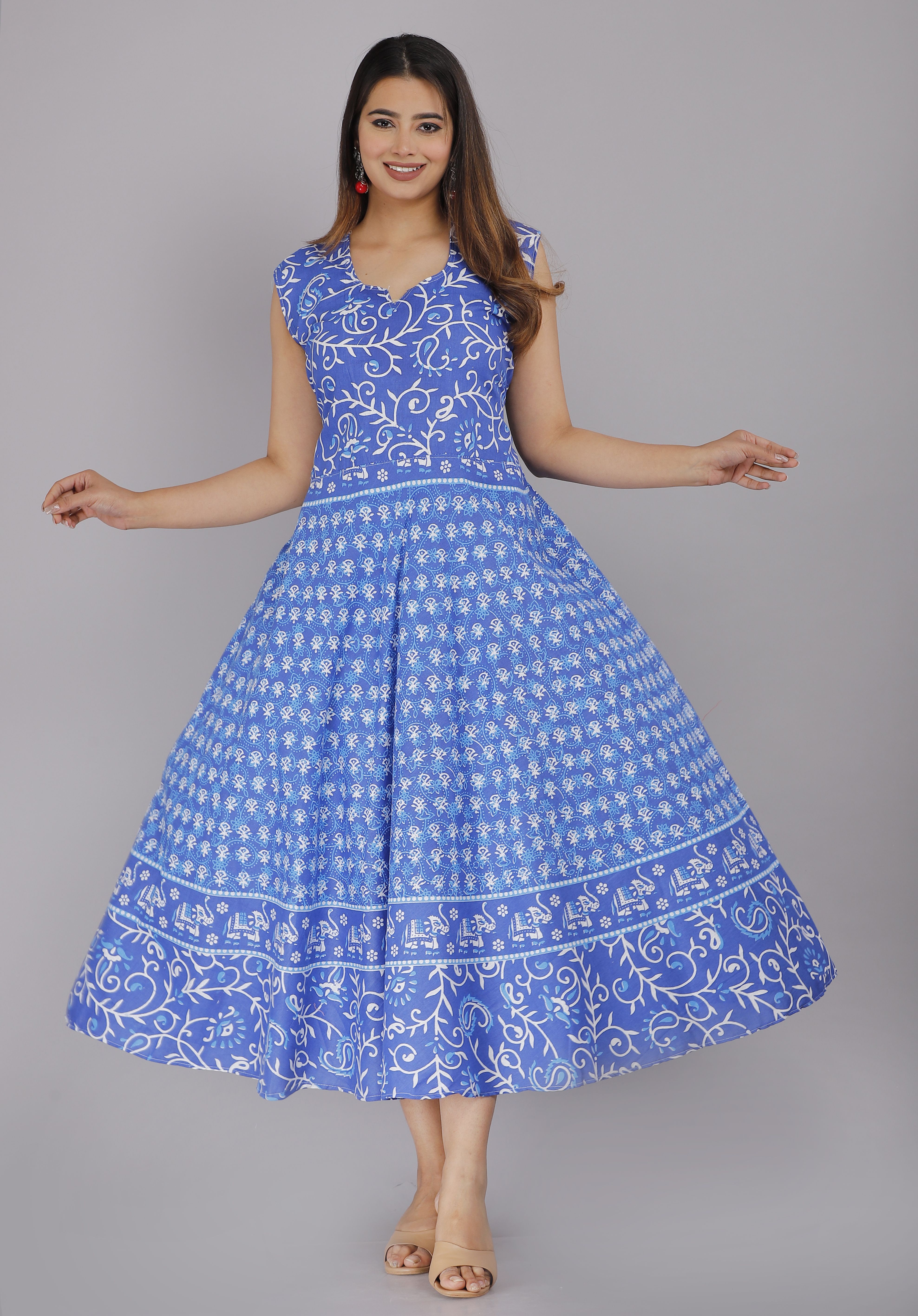 anunja Printed Cotton Blend Stitched Flared/A-line Gown-picture-20