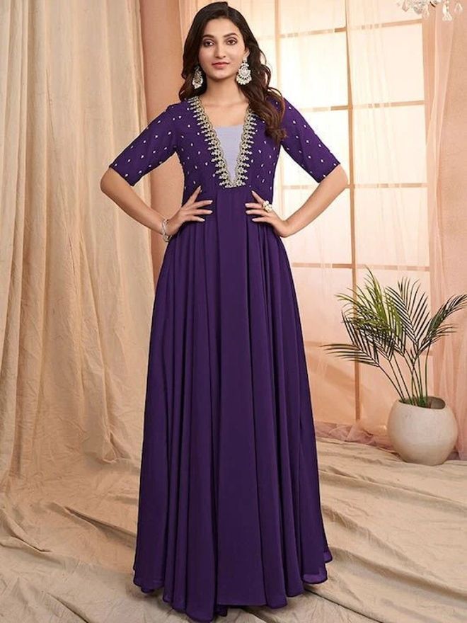 Embroidered Georgette Stitched Flared/A-line Gown-image-22