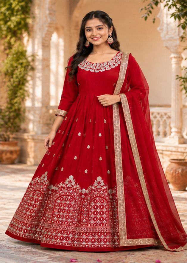 mf retail Embroidered, Embellished Georgette Stitched Anarkali Gown-picture-20