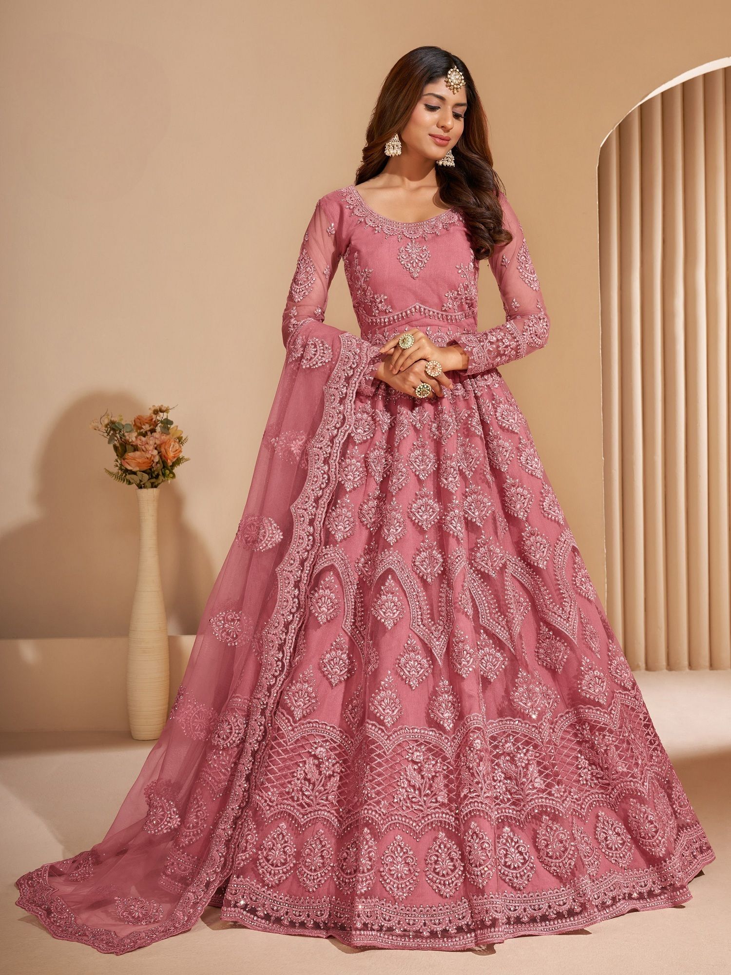 julee Embroidered Net Semi Stitched Flared/A-line Gown-picture-41