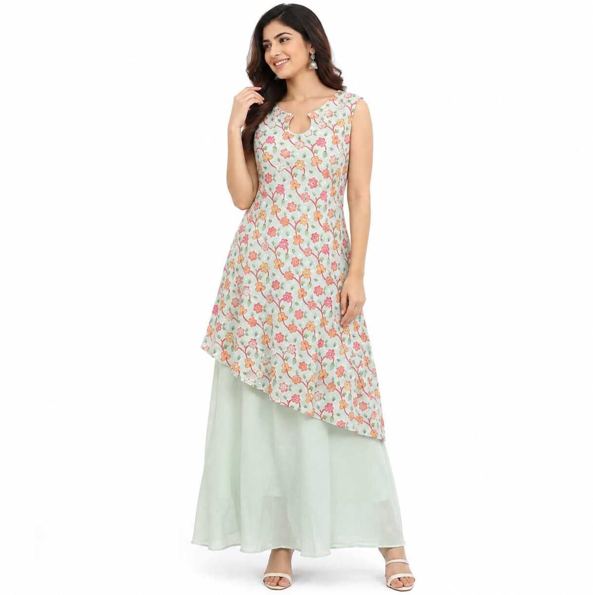Floral Print Georgette Stitched Flared/A-line Gown-image-19