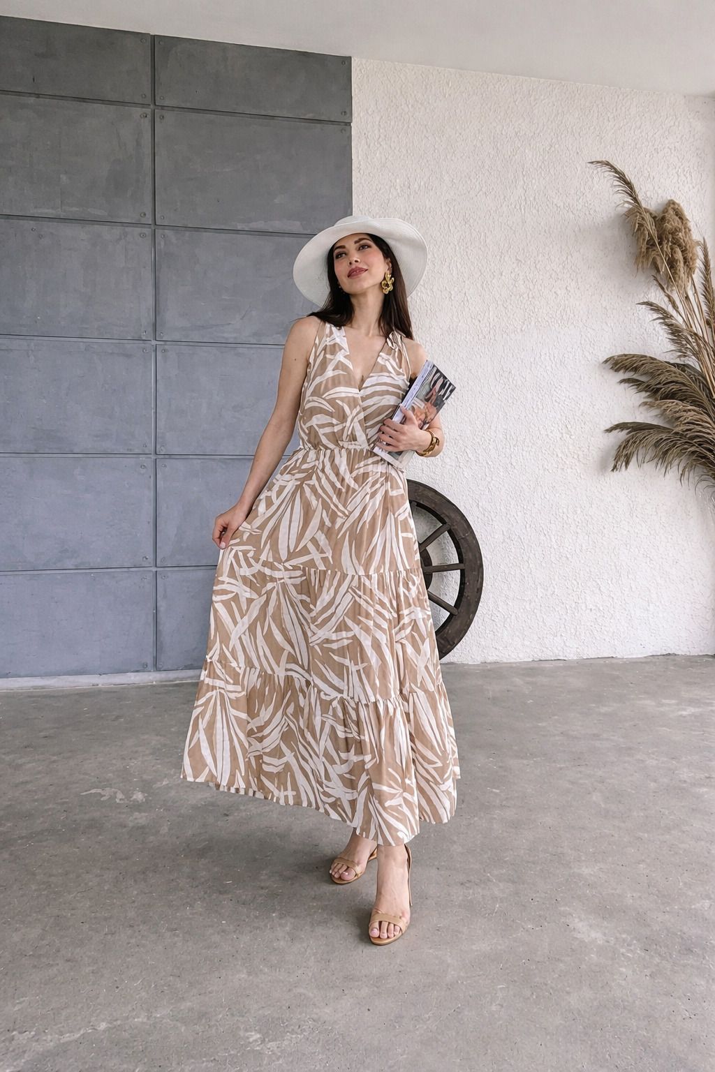 Printed, Abstract Crepe Stitched Flared/A-line Gown