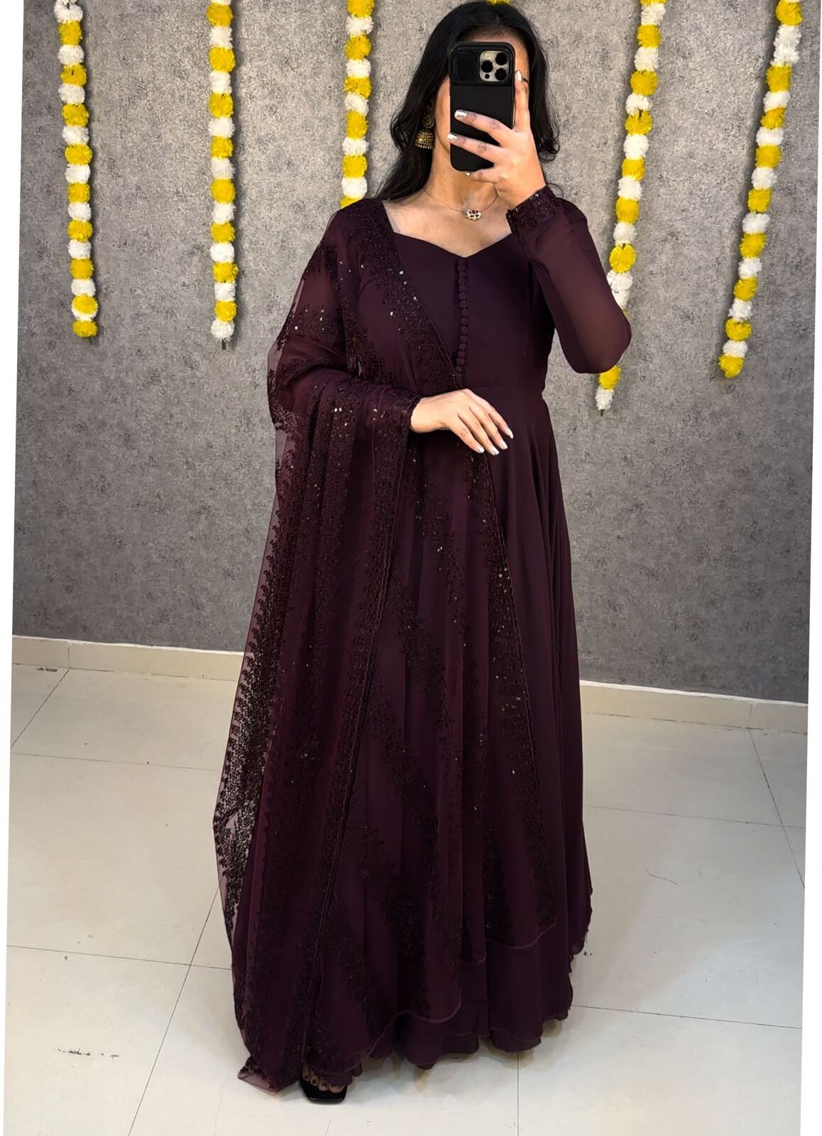 Solid Georgette Stitched Anarkali Gown