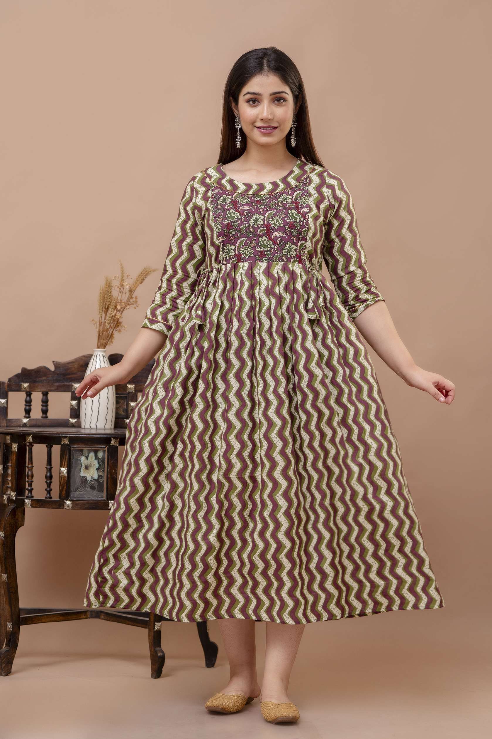 Pure Cotton Stitched Flared/A-line Gown-image-44