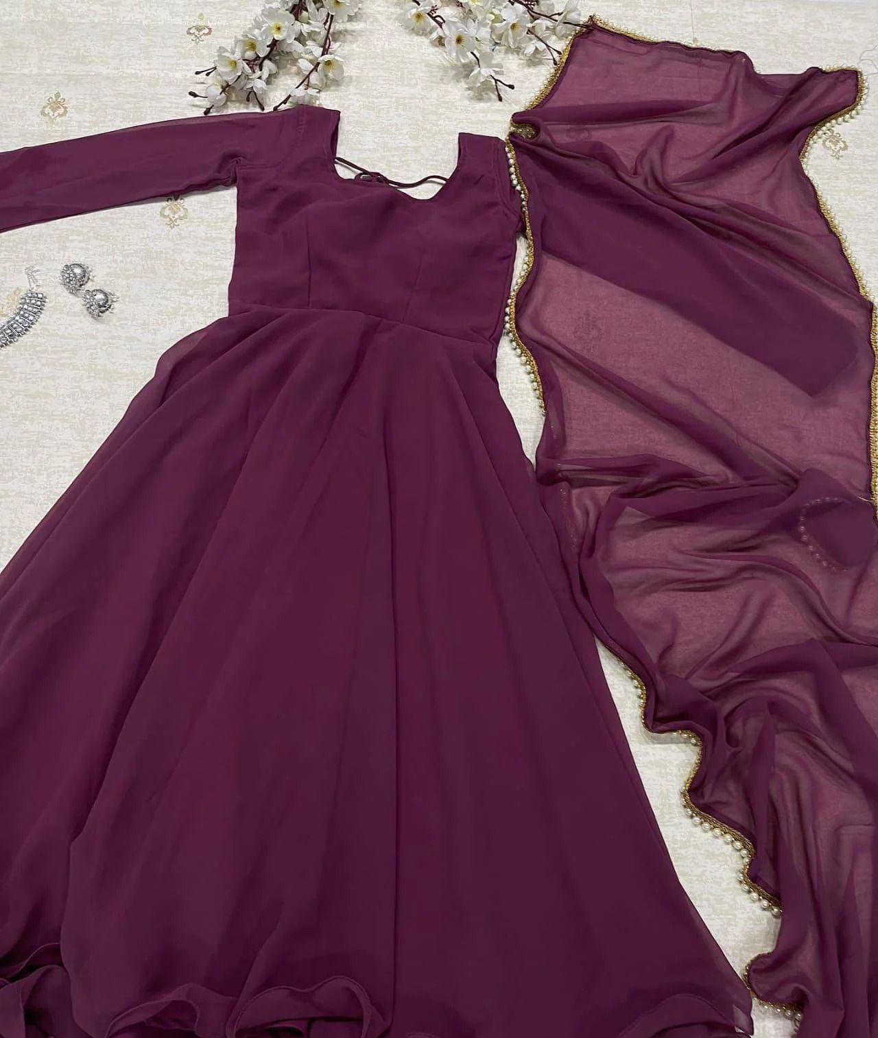 Georgette Stitched Anarkali Gown-image-7