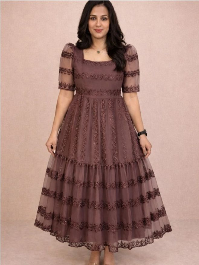shreeji Embroidered, Embellished Art Silk Stitched Flared/A-line Gown-picture-16