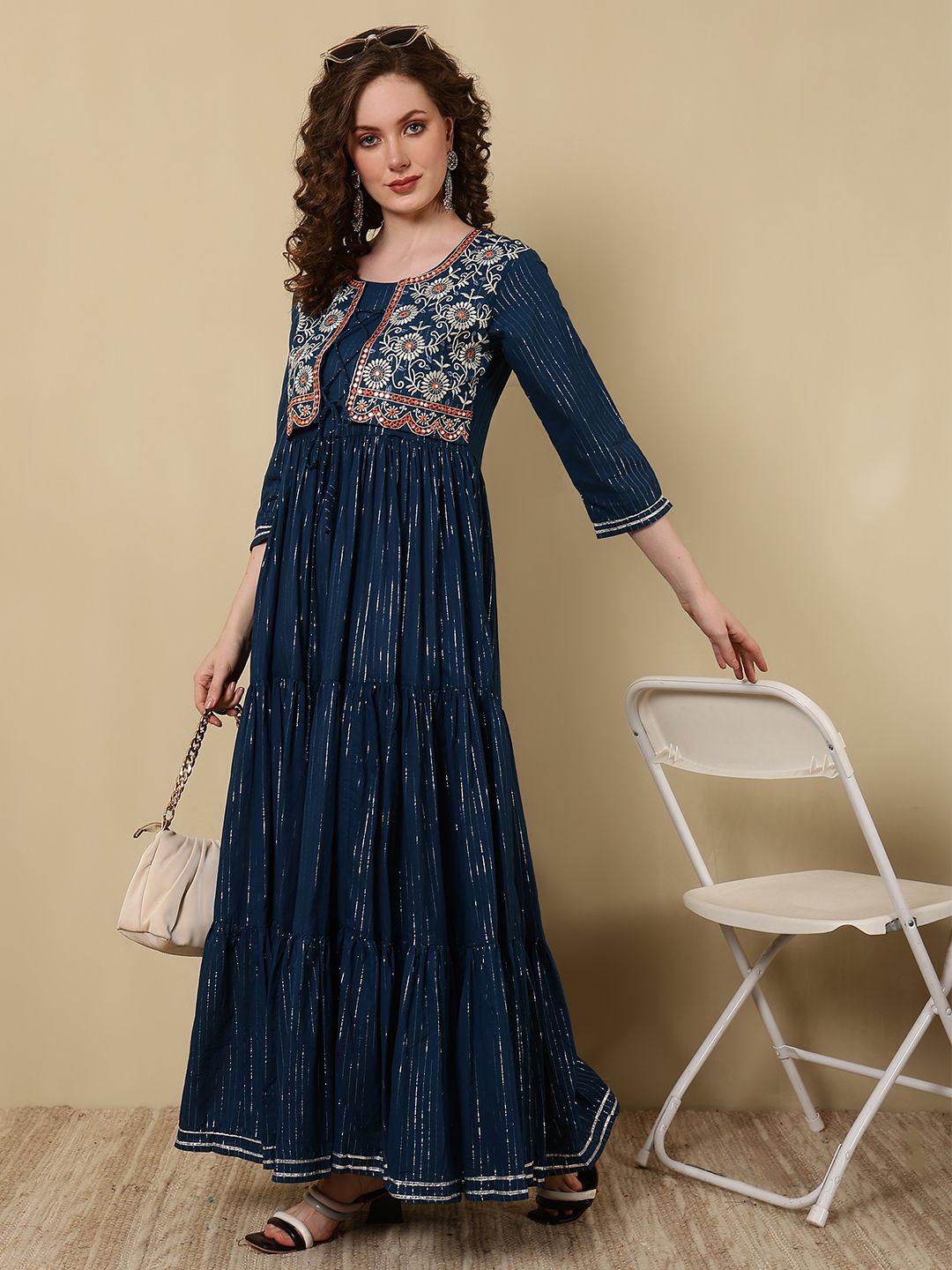 glam roots Embroidered Pure Cotton Stitched Flared/A-line Gown-picture-24