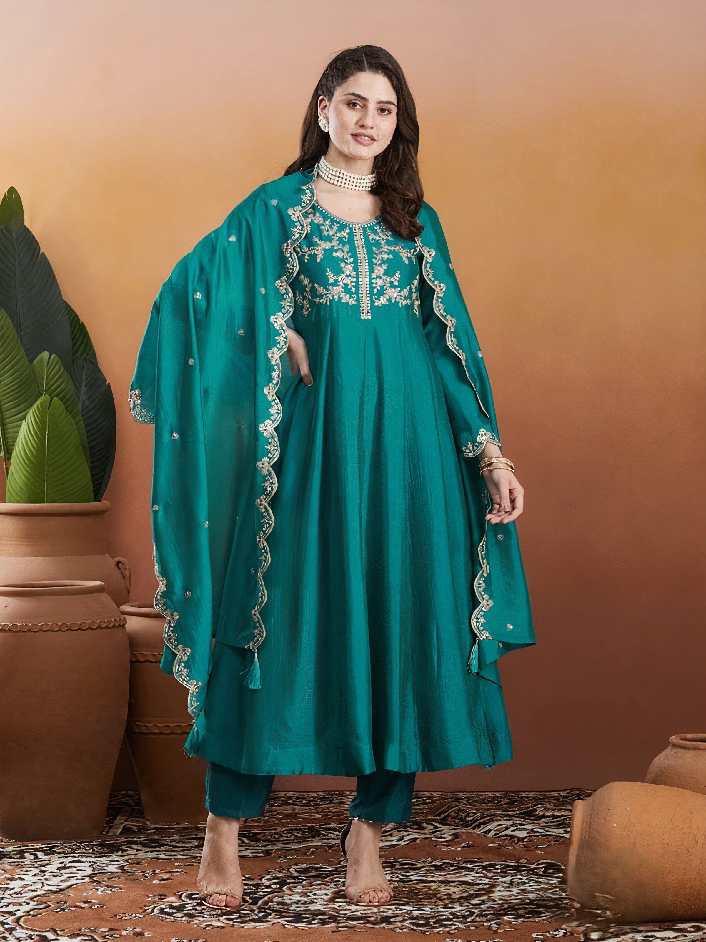 Embroidered Cotton Silk Stitched Anarkali Gown