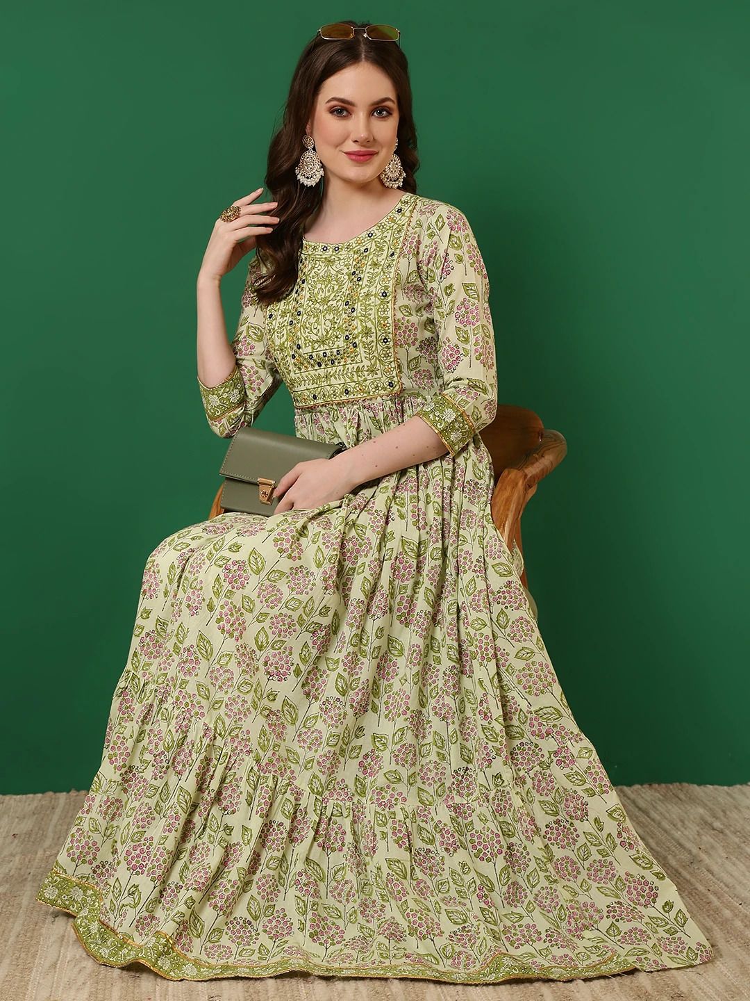 glam roots Embroidered Pure Cotton Stitched Flared/A-line Gown-picture-10