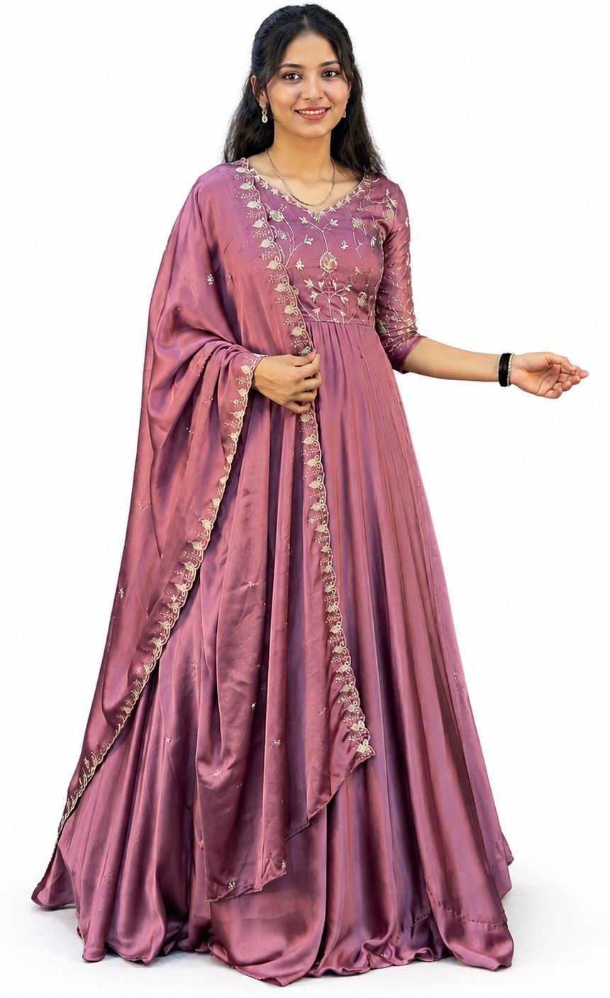 decoriakraft Embroidered Cotton Silk Stitched Anarkali Gown-picture-24