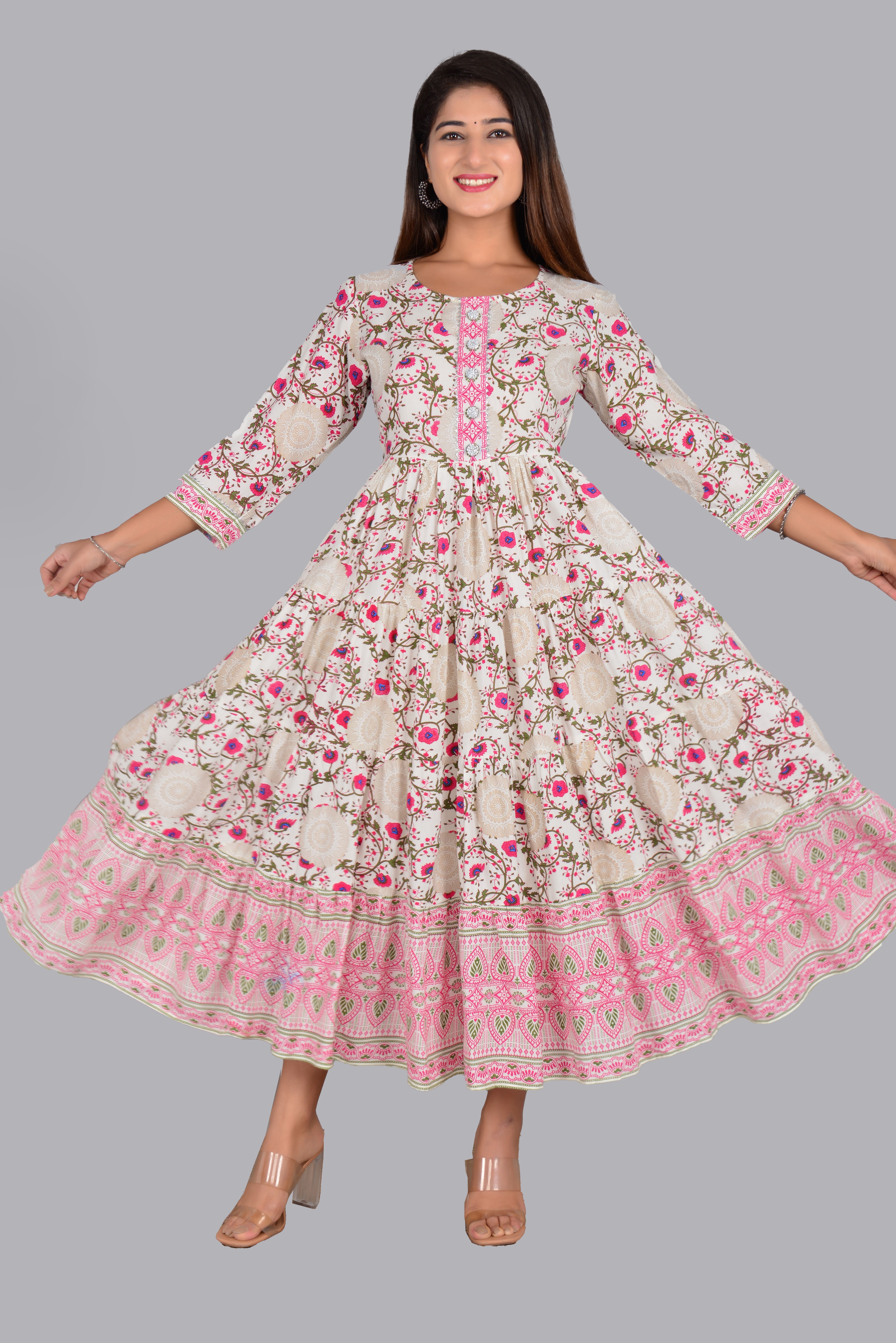 Women A-line Multicolor Below Knee Dress-image-2