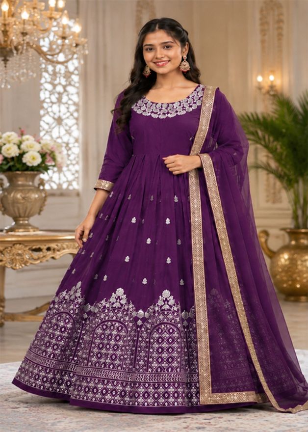 mf retail Embroidered, Embellished Georgette Stitched Anarkali Gown-picture-45