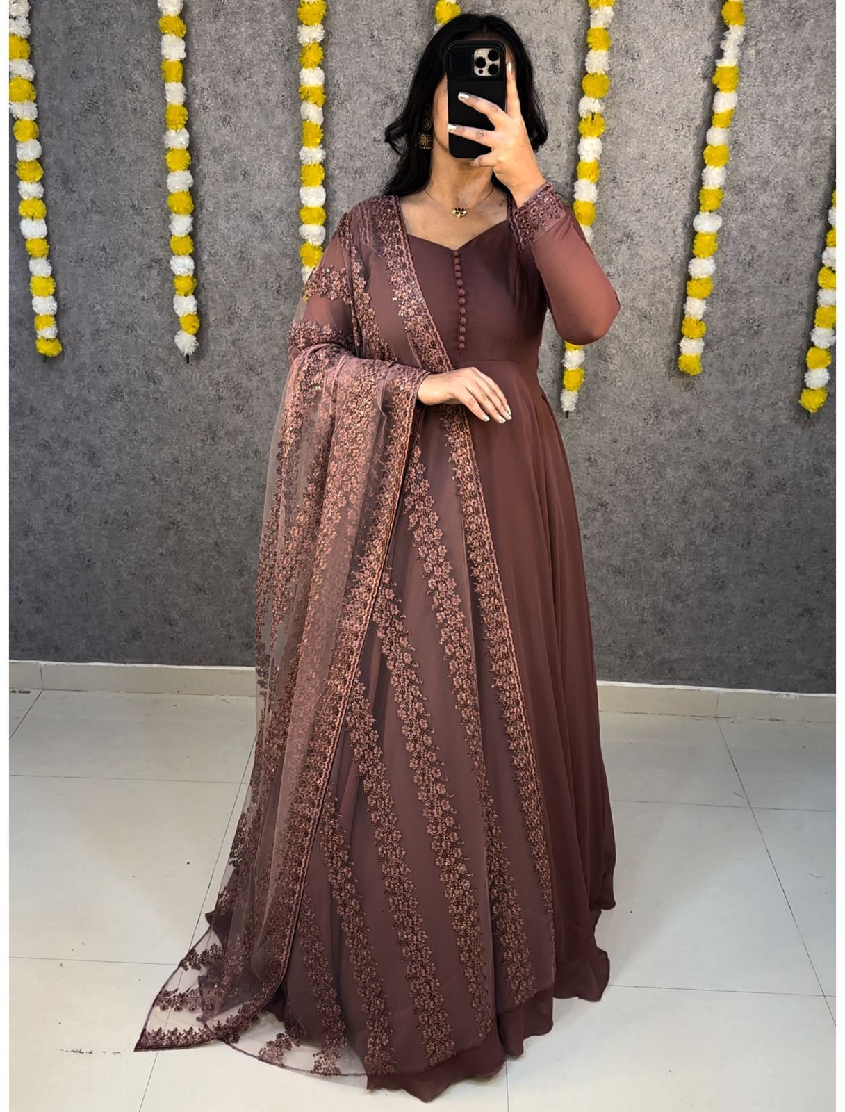 shree akhand Embroidered Georgette Stitched Anarkali Gown-picture-25
