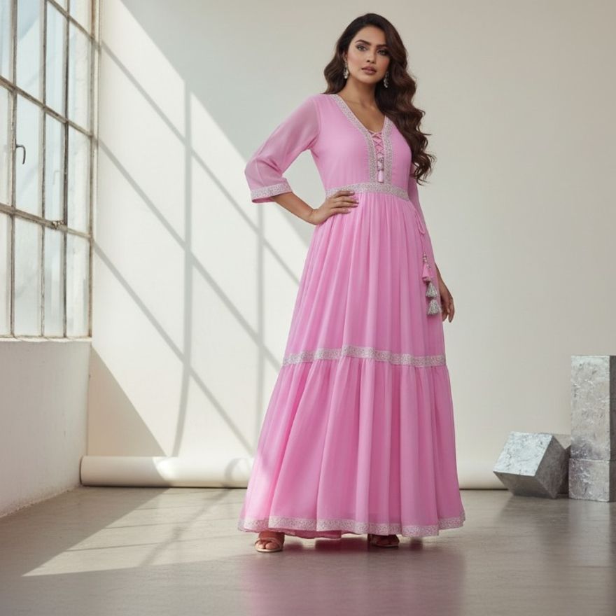 Embroidered Georgette Stitched Flared/A-line Gown-image-47