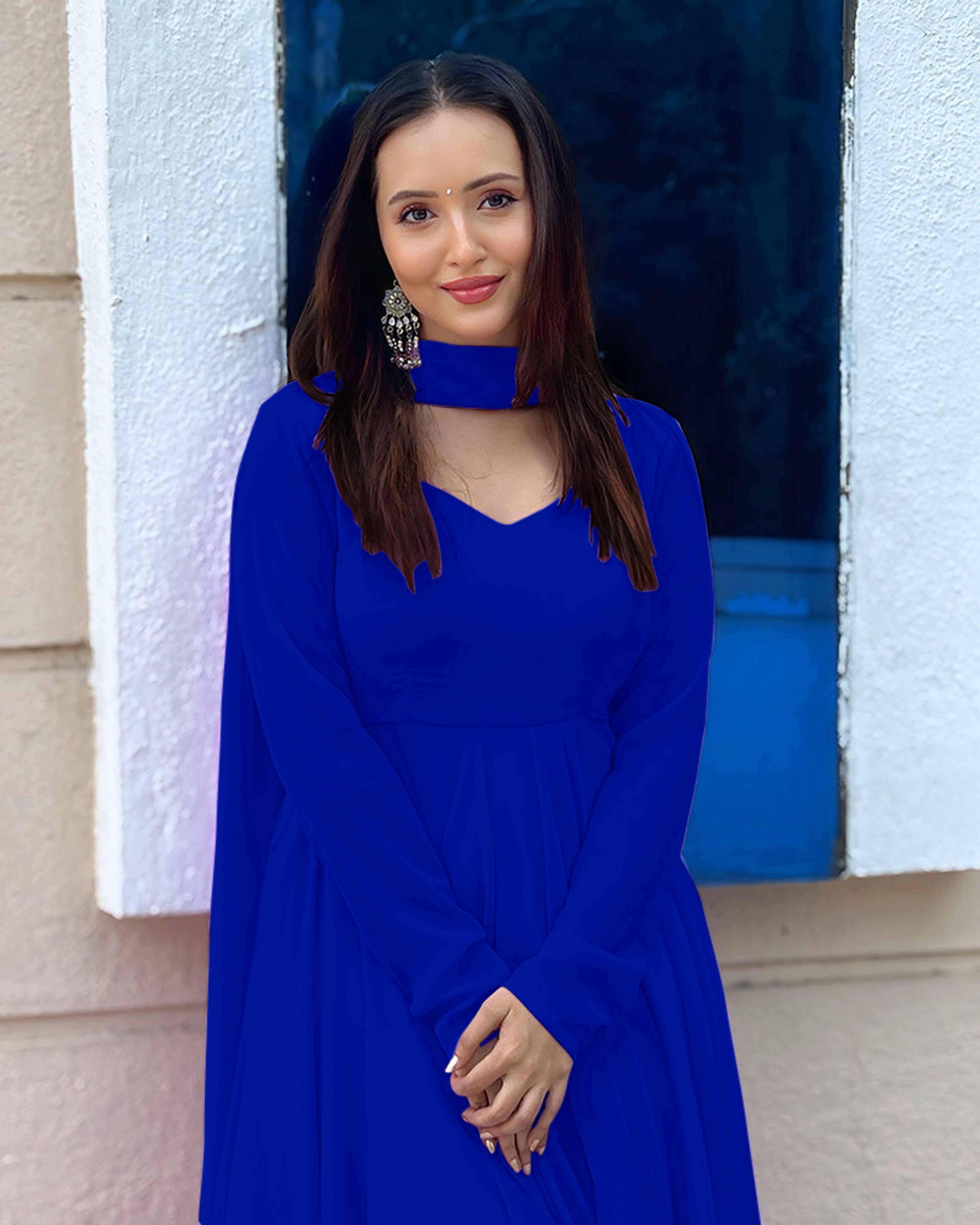 Solid Georgette Stitched Anarkali Gown