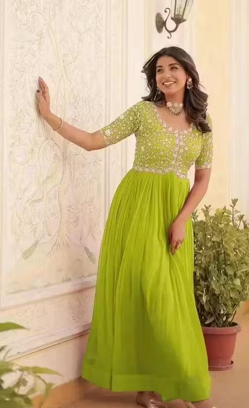 shreejaa enterprise Self Design Georgette Stitched Anarkali Gown-picture-25