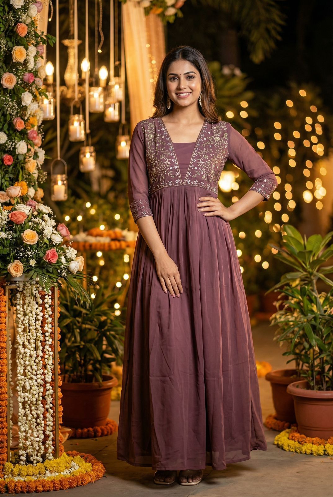Embroidered Georgette Stitched Flared/A-line Gown-image-18