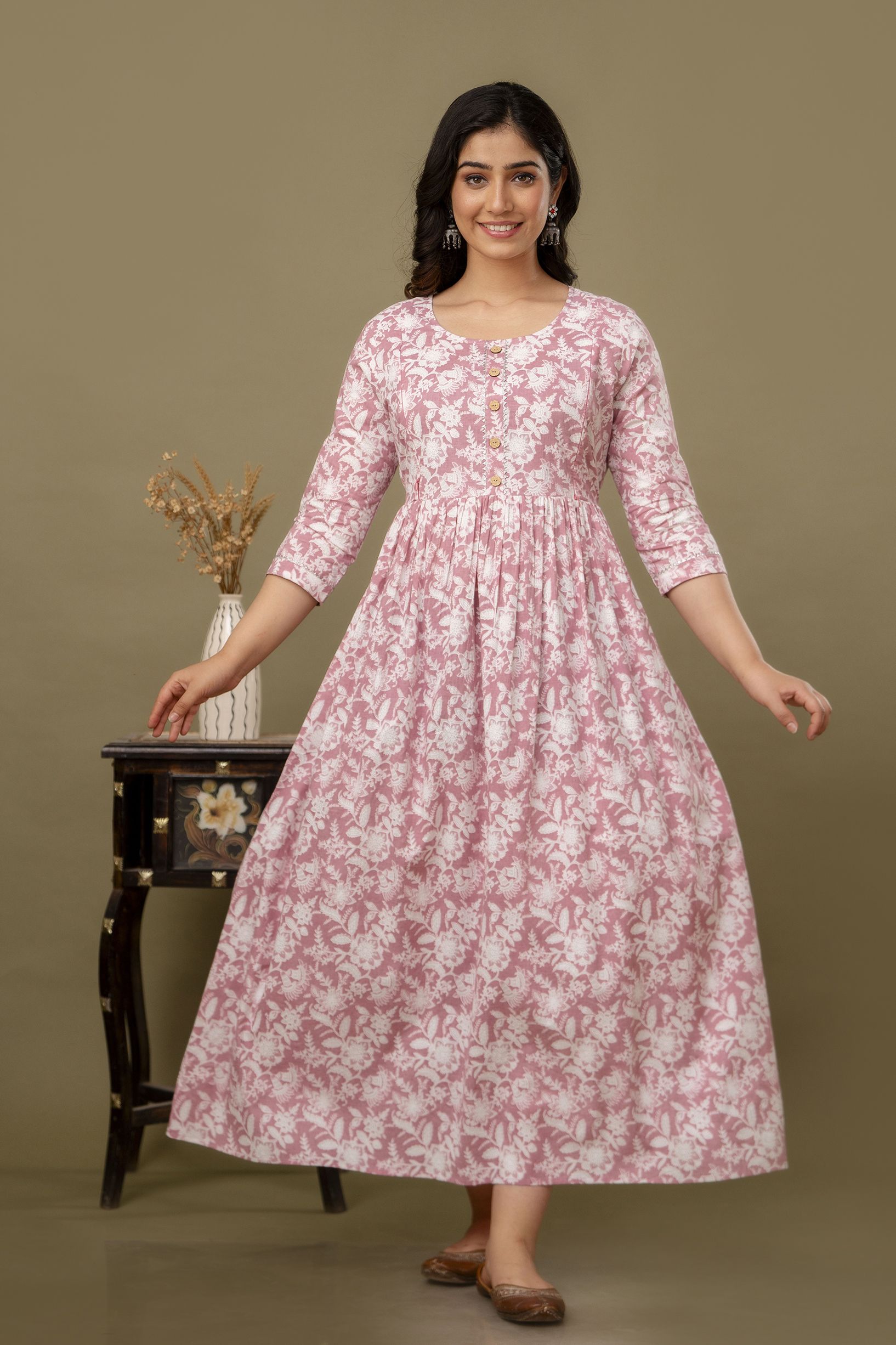murli kurti Floral Print Pure Cotton Stitched Flared/A-line Gown-picture-14