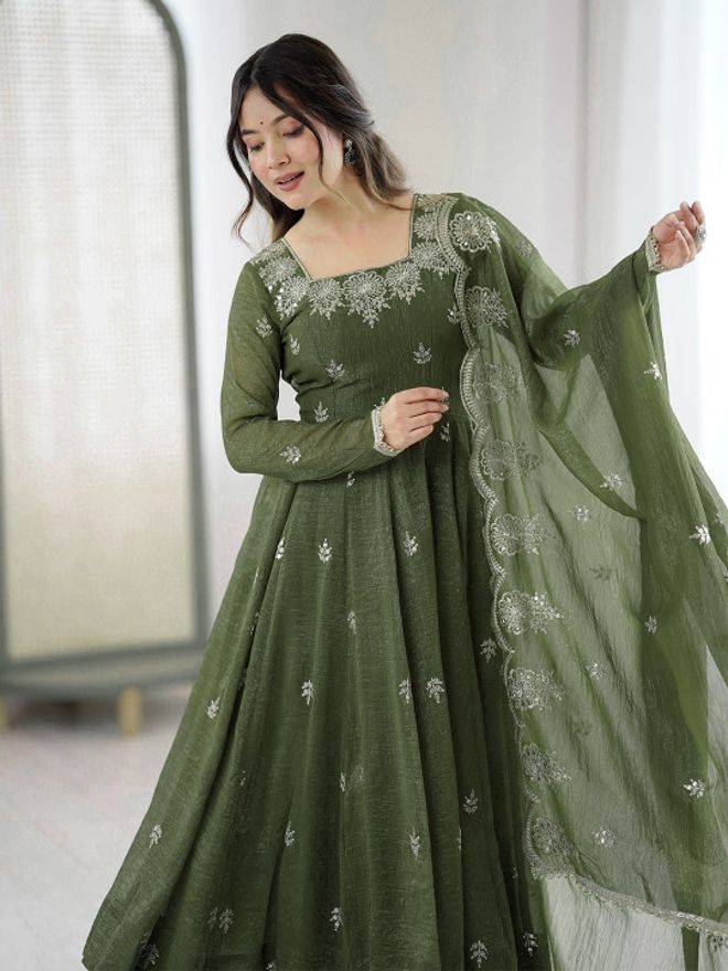 maruti fashion Embroidered Crepe Stitched Anarkali Gown-picture-27