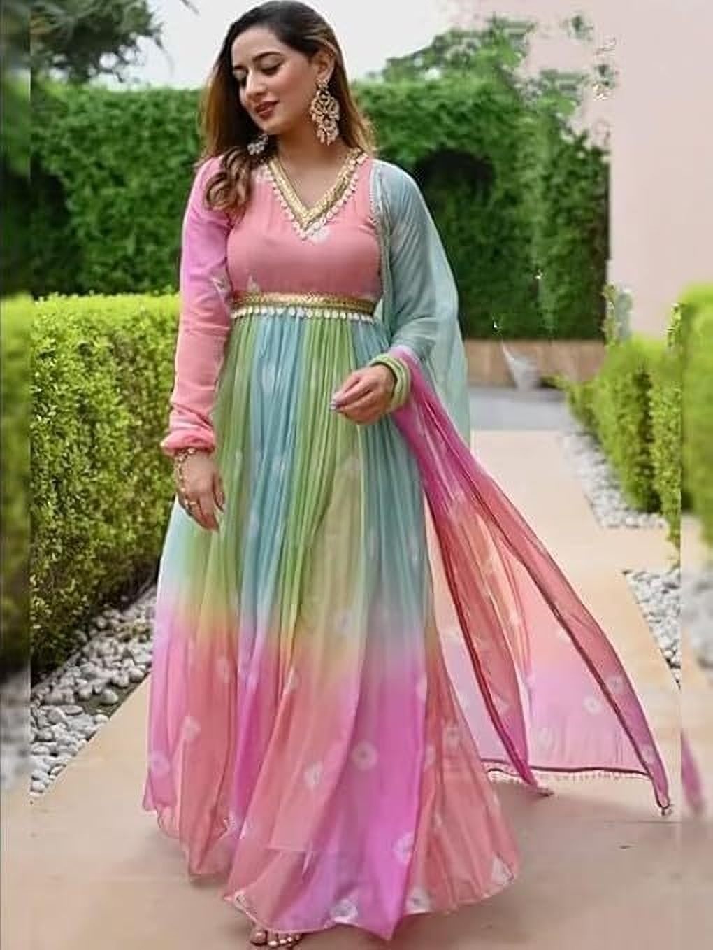 woodwall Dyed, Embroidered Georgette Stitched Anarkali Gown-picture-21
