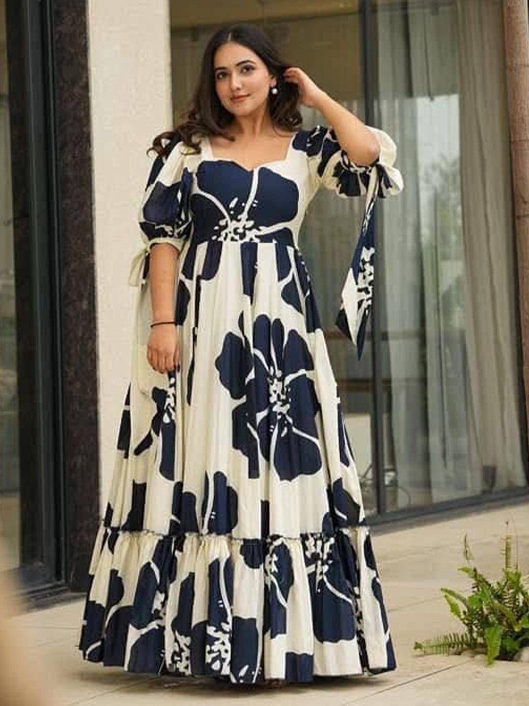 drinetra Floral Print Viscose Rayon Stitched Anarkali Gown-picture-12