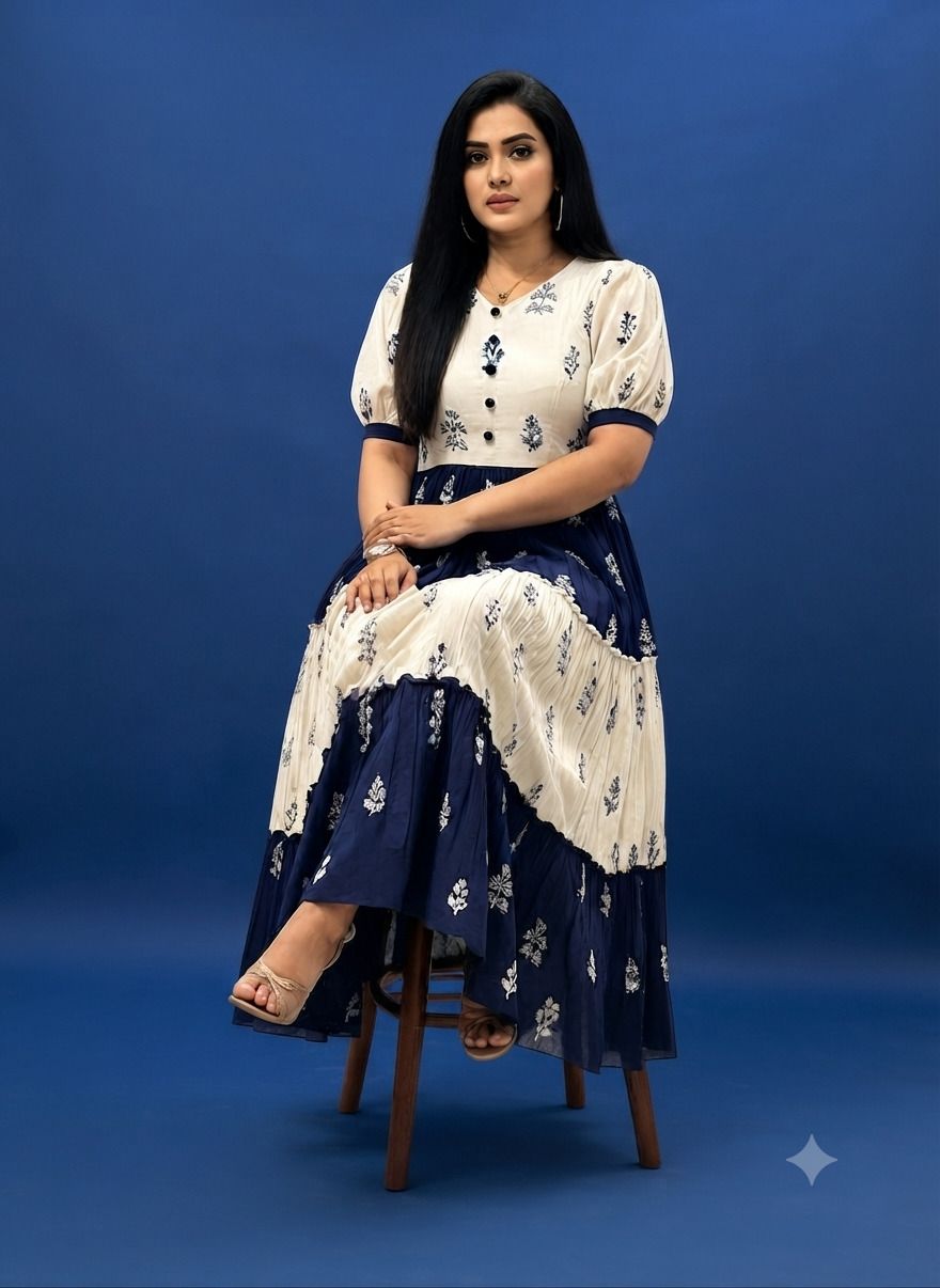 Printed, Floral Print Cotton Blend Stitched Flared/A-line Gown-image-42