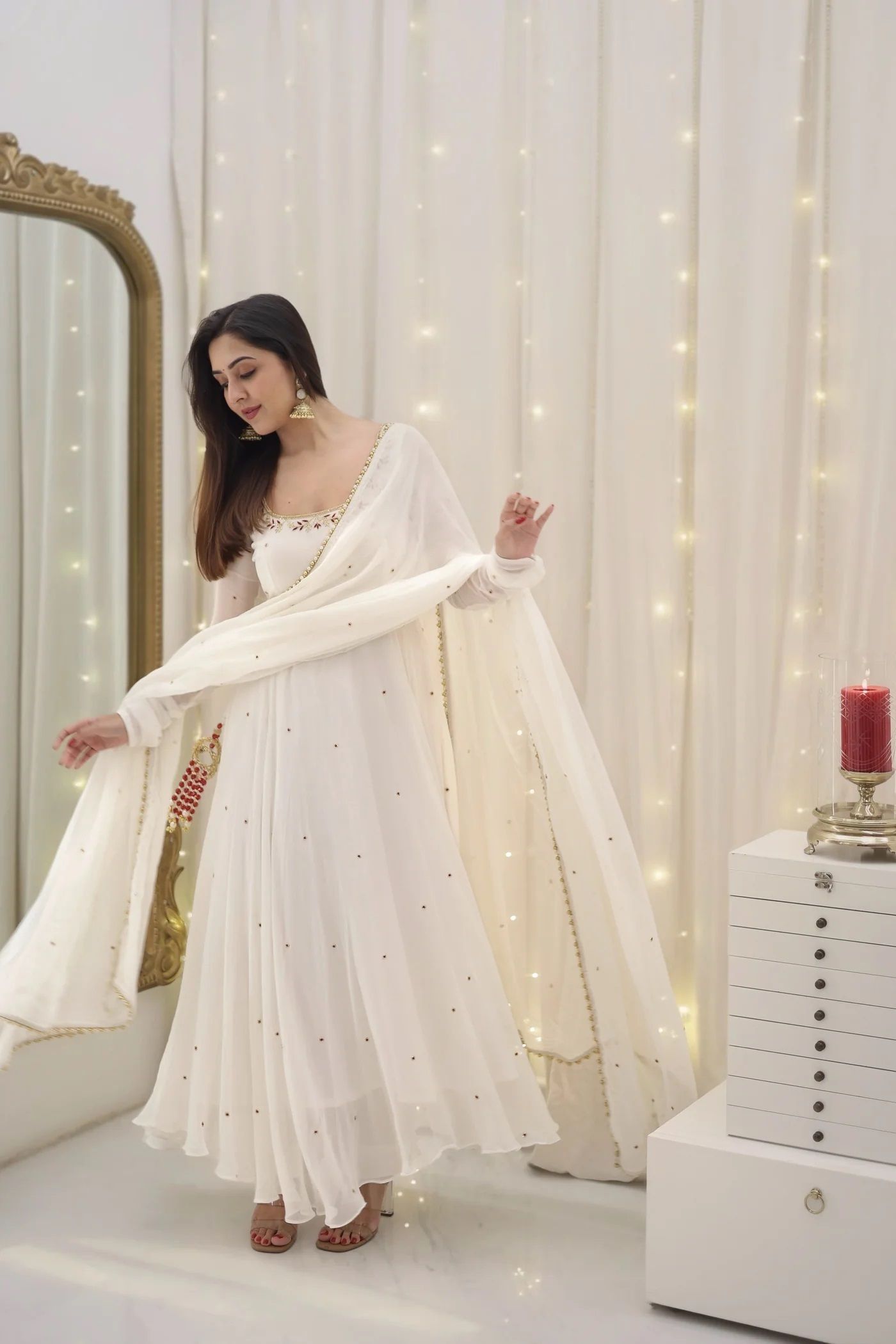 amyris Solid, Embroidered Georgette Stitched Anarkali Gown-picture-14