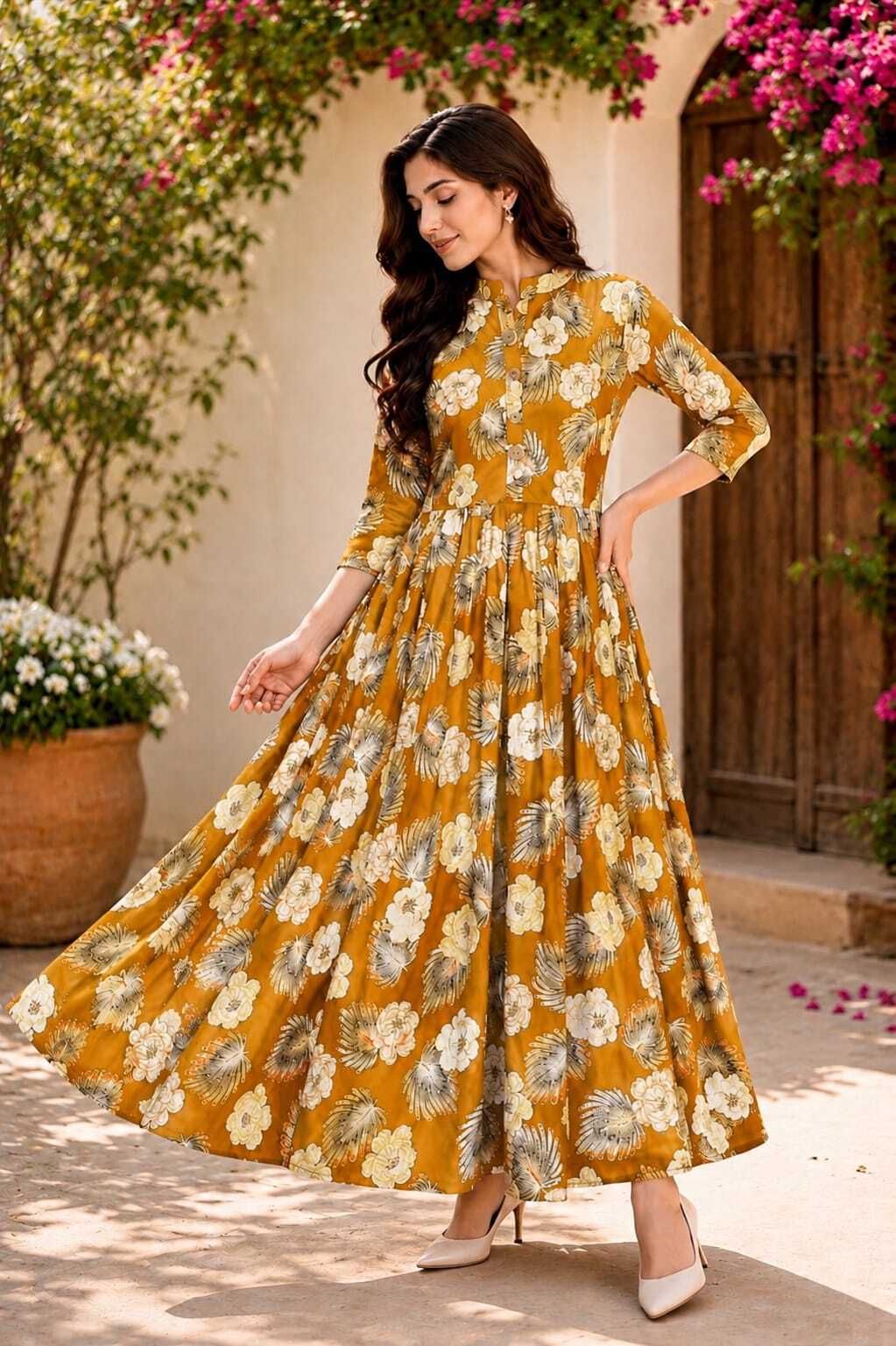 Floral Print Rayon Blend Stitched Anarkali Gown-image-45